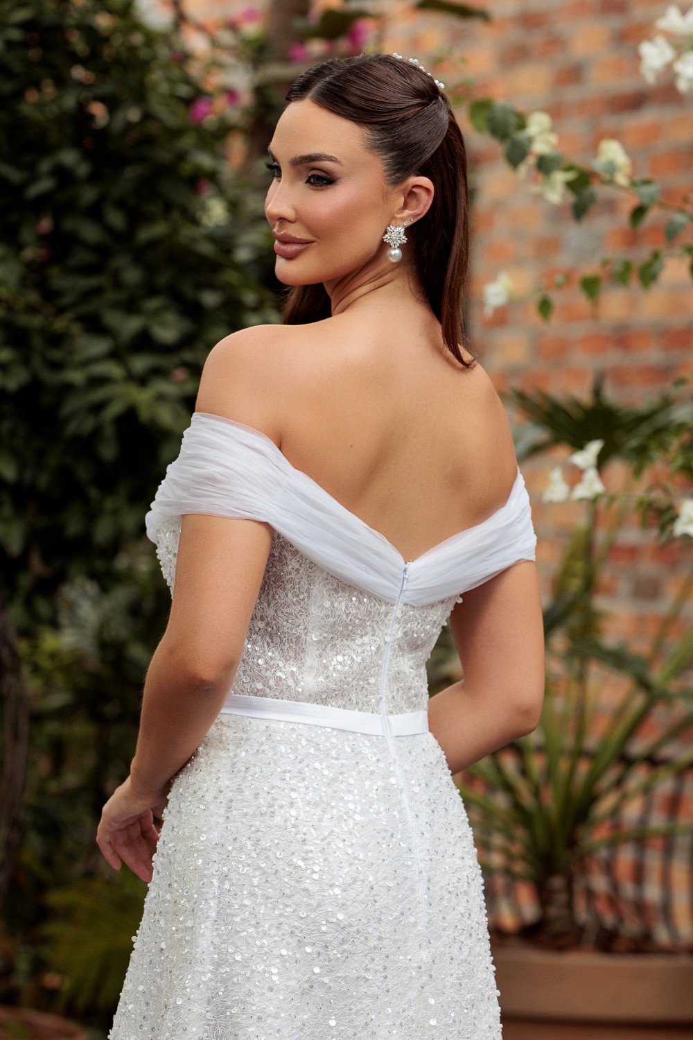 VESTIDO BRENDA TULE OMBRO A OMBRO BRILHO NOIVINHAS - BRANCO