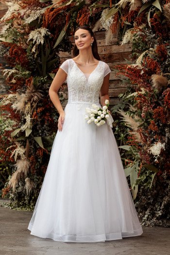 VESTIDO LUANA TULE BORDADO DECOTE V NOIVINHAS - BRANCO