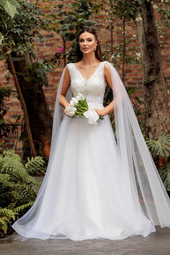 VESTIDO GABRIELLE TULE BORDADO NOIVINHAS - BRANCO