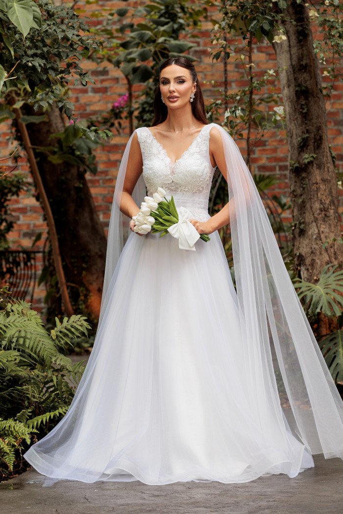 VESTIDO GABRIELLE TULE BORDADO NOIVINHAS - BRANCO