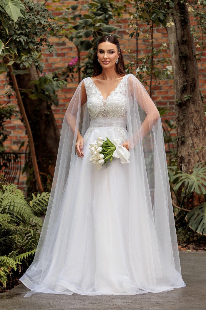 VESTIDO GABRIELLE TULE BORDADO NOIVINHAS - BRANCO