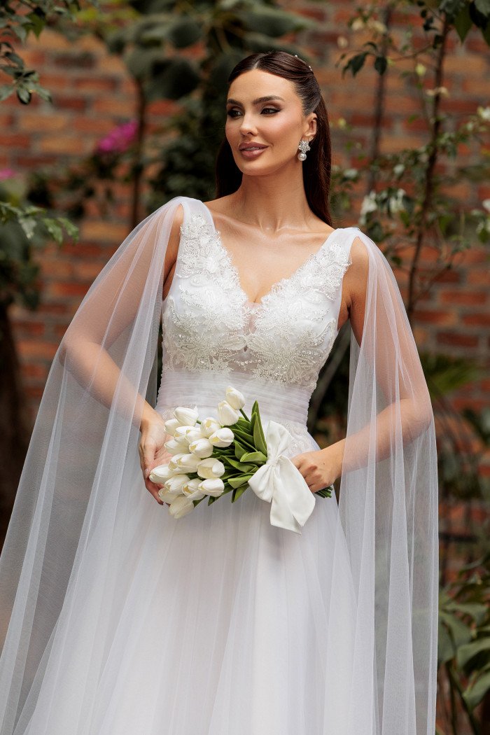 VESTIDO GABRIELLE TULE BORDADO NOIVINHAS - BRANCO