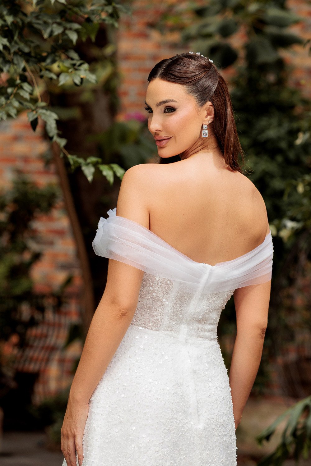 VESTIDO THAISE OMBRO A OMBRO TULE PEDRARIA NOIVINHAS - BRANCO