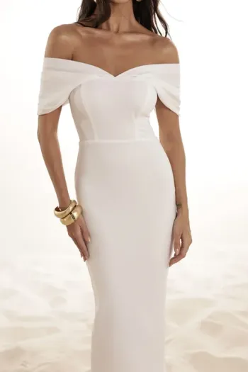 VESTIDO MIDI LÁPIS MANGA PREGAS - OFF WHITE