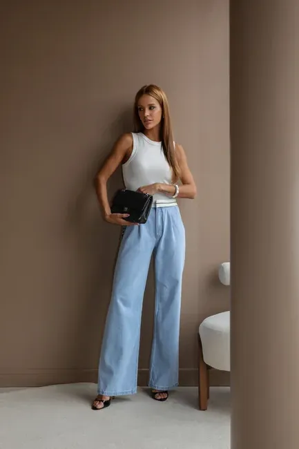 CALÇA WIDE LEG RAFA JEANS CLARO
