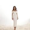 VESTIDO MIDI LÁPIS MANGA PREGAS - OFF WHITE