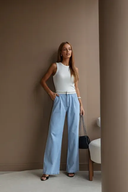 CALÇA WIDE LEG RAFA JEANS CLARO