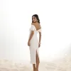 VESTIDO MIDI LÁPIS MANGA PREGAS - OFF WHITE