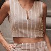 CONJUNTO JÉSSICA LISTRADO BLUSA E SHORT LINHO - CARAMELO