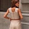 CONJUNTO JÉSSICA LISTRADO BLUSA E SHORT LINHO - CARAMELO