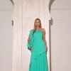 VESTIDO LONGO UM OMBRO EM CAMADAS LUÍSA - VERDE ESMERALDA