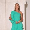 VESTIDO LONGO UM OMBRO EM CAMADAS LUÍSA - VERDE ESMERALDA