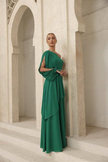 VESTIDO LONGO UM OMBRO EM CAMADAS LUÍSA - VERDE BANDEIRA