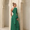 VESTIDO LONGO UM OMBRO EM CAMADAS LUÍSA - VERDE BANDEIRA