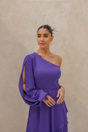 VESTIDO LONGO UM OMBRO EM CAMADAS LUÍSA - ROXO
