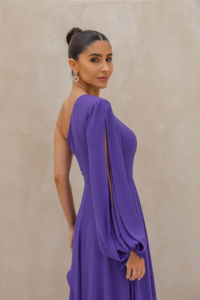 VESTIDO LONGO UM OMBRO EM CAMADAS LUÍSA - ROXO