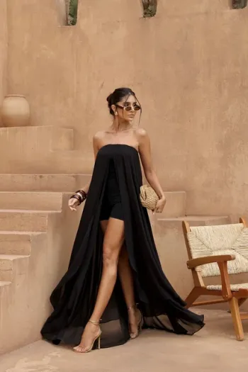 VESTIDO LONGO T.Q.C. COM MACAQUINHO - PRETO