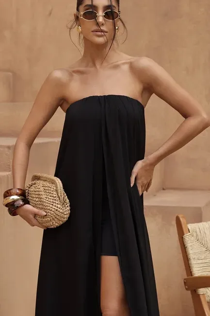 VESTIDO LONGO T.Q.C. COM MACAQUINHO - PRETO