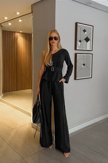 CONJUNTO PANTALONA BLUSA UM OMBRO - PRETO