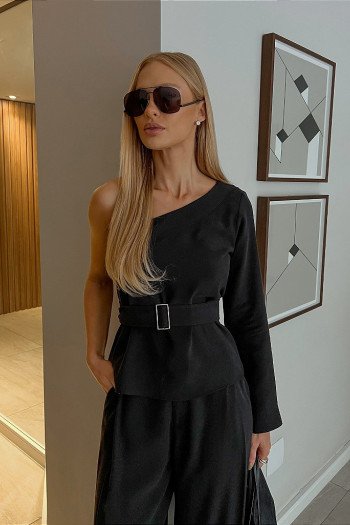 CONJUNTO PANTALONA BLUSA UM OMBRO - PRETO