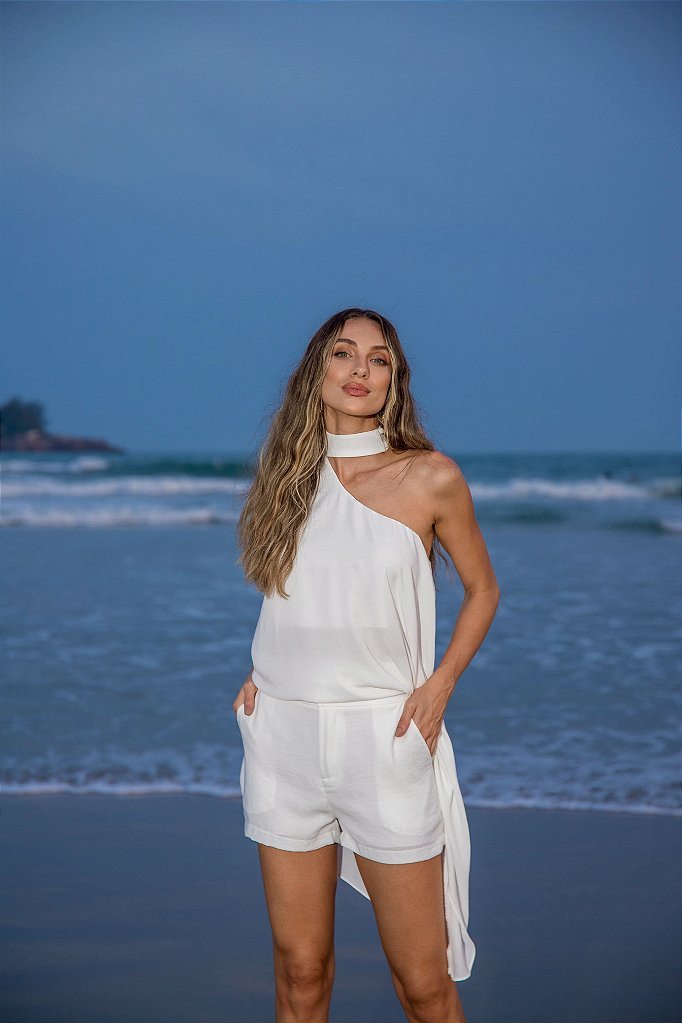 BLUSA ISA ALONGADA ASSIMÉTRICA - OFF WHITE