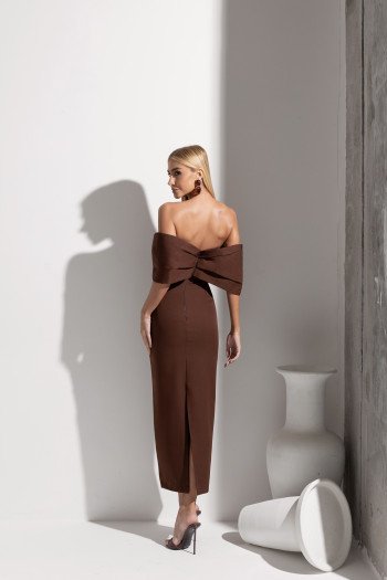 VESTIDO LISIANE ALFAITARIA PREMIUM OMBRO A OMBRO - MARROM