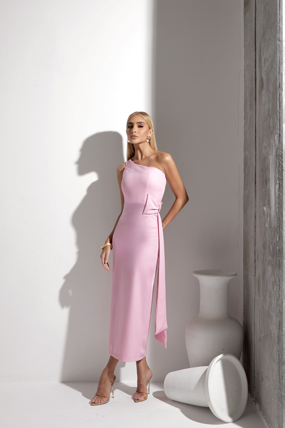 VESTIDO AURA MIDI LAÇO ALFAITARIA - ROSA CLARO