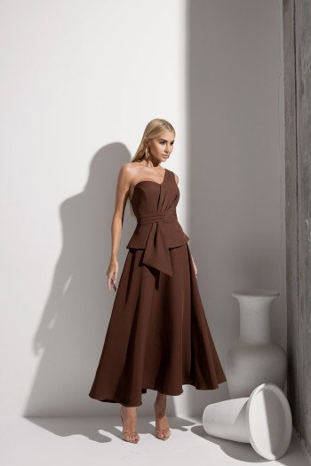 VESTIDO BELLE MIDI ALFAITARIA NULA MANGA - MARROM