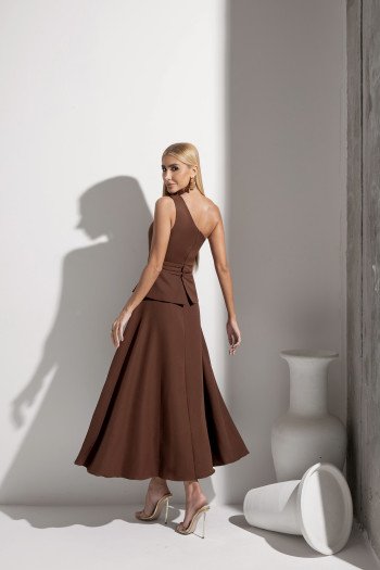 VESTIDO BELLE MIDI ALFAITARIA NULA MANGA - MARROM