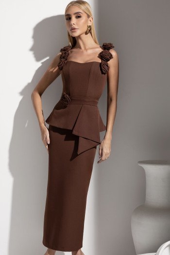 VESTIDO FLOWERS ALFAITARIA MIDI - MARROM