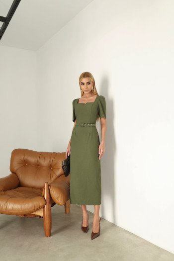 VESTIDO ALINE MIDI TUBINHO COM MANGA - VERDE
