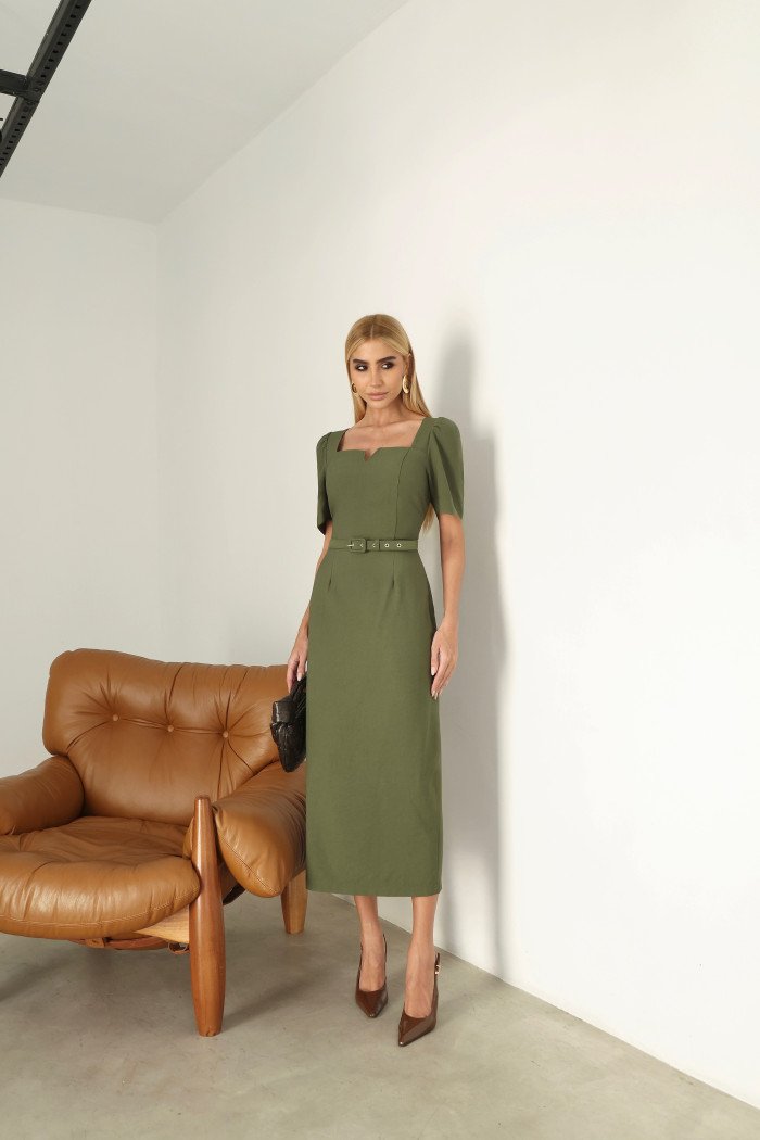 VESTIDO ALINE MIDI TUBINHO COM MANGA - VERDE