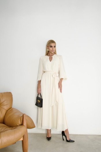 VESTIDO LONGO DARA MANGA LONGA - AREIA