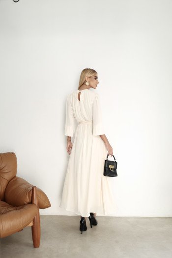 VESTIDO LONGO DARA MANGA LONGA - AREIA