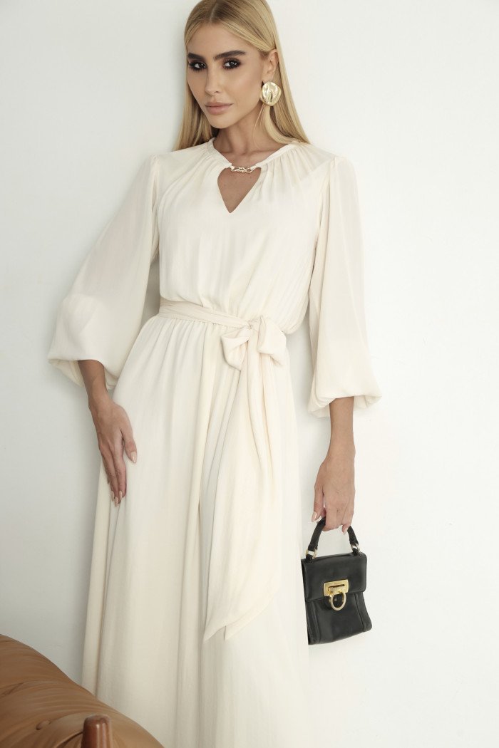 VESTIDO LONGO DARA MANGA LONGA - AREIA