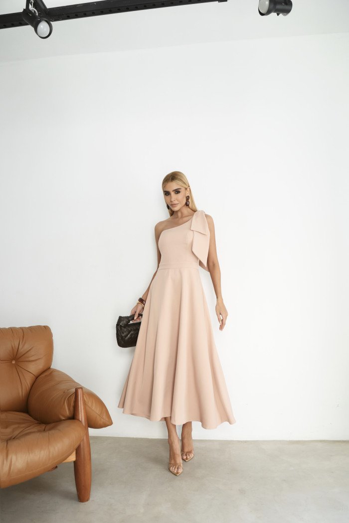 VESTIDO GLÁUCIA UM OMBRO COM LAÇO - ROSÉ