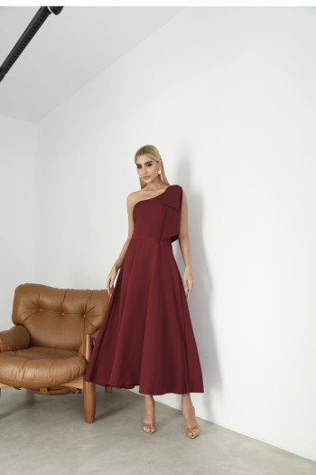 VESTIDO GLÁUCIA UM OMBRO COM LAÇO - VINHO