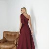 VESTIDO GLÁUCIA UM OMBRO COM LAÇO - VINHO