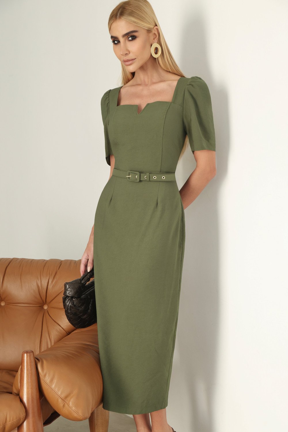 VESTIDO ALINE MIDI TUBINHO COM MANGA - VERDE