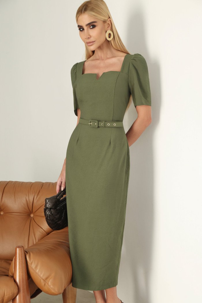VESTIDO ALINE MIDI TUBINHO COM MANGA - VERDE