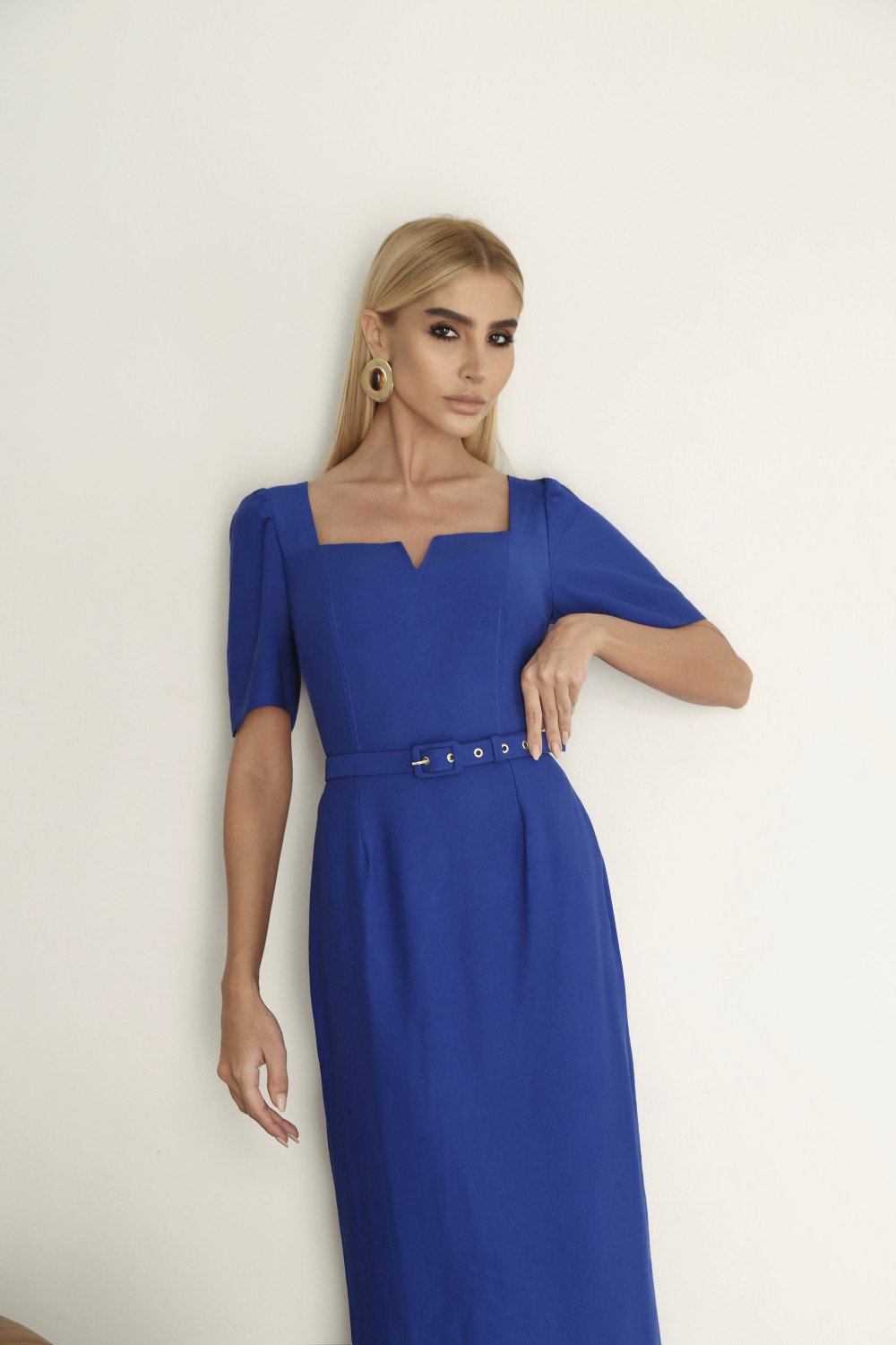 VESTIDO ALINE MIDI TUBINHO COM MANGA - AZUL