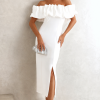VESTIDO OMBRO A OMBRO MIDI BABADOS PATY - BRANCO