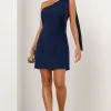 VESTIDO TALITA UM OMBRO SÓ COM FAIXA - AZUL MARINHO