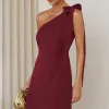 VESTIDO TALITA UM OMBRO SÓ COM FAIXA - VINHO