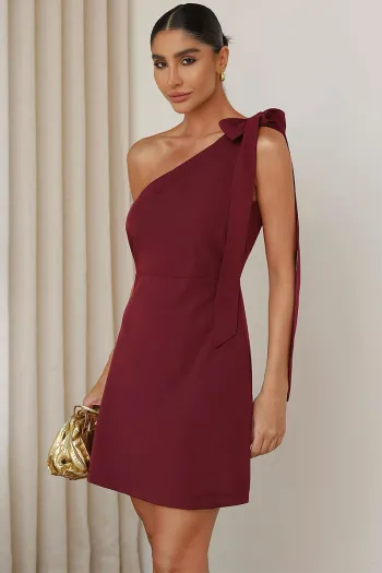 VESTIDO TALITA UM OMBRO SÓ COM FAIXA - VINHO