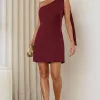 VESTIDO TALITA UM OMBRO SÓ COM FAIXA - VINHO