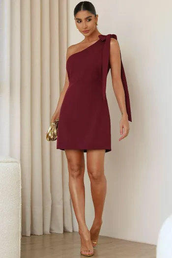VESTIDO TALITA UM OMBRO SÓ COM FAIXA - VINHO