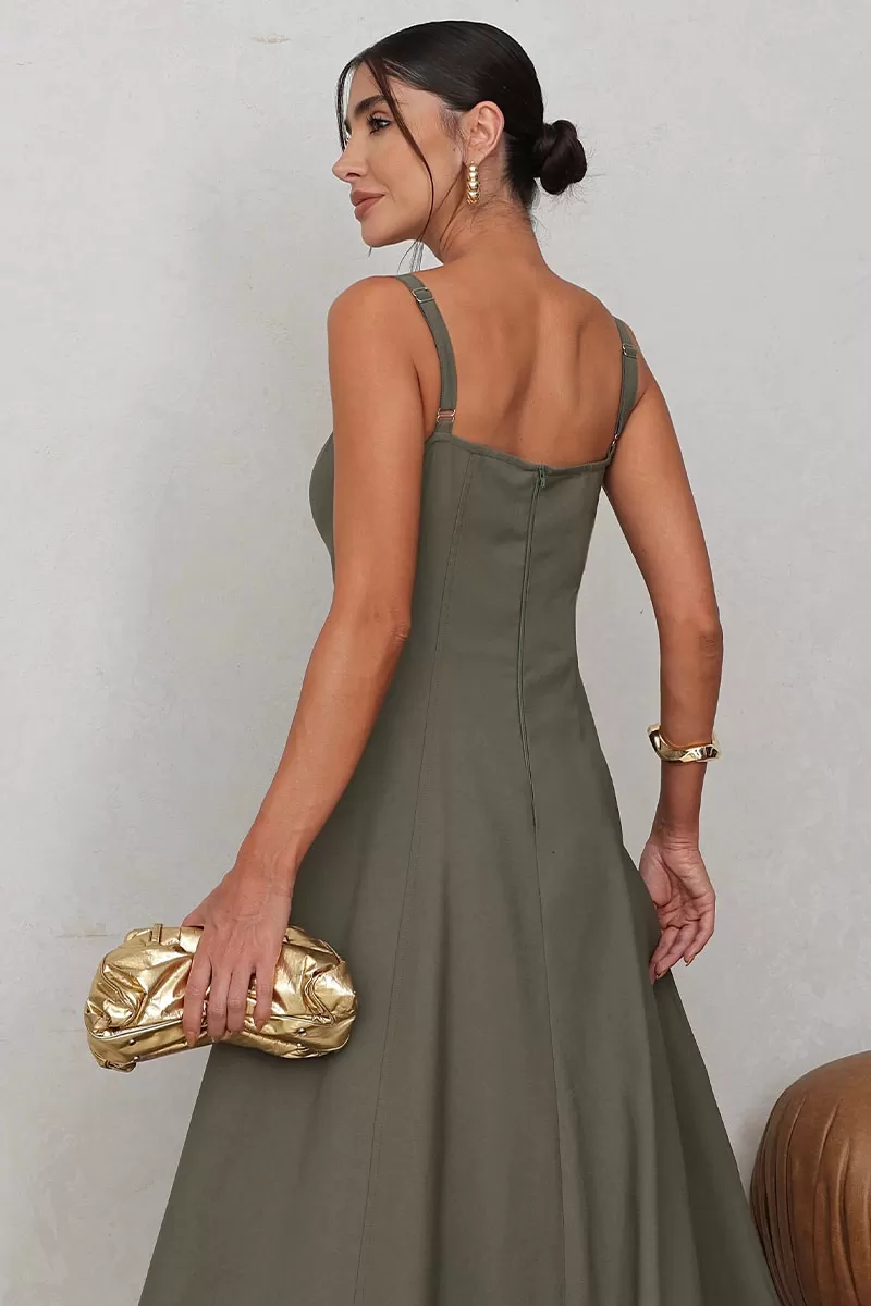 VESTIDO CAROL DECOTE V COM ALÇAS - VERDE MUSGO