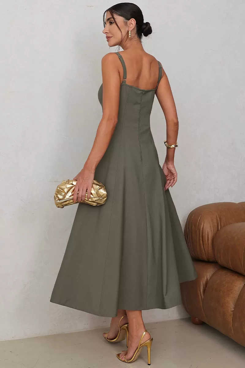 VESTIDO CAROL DECOTE V COM ALÇAS - VERDE MUSGO