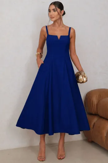 VESTIDO CAROL DECOTE V COM ALÇAS - AZUL ROYAL